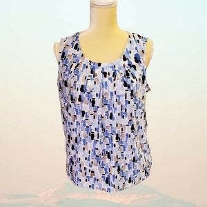 Kasper Wedgewood Blue Sleeveless Pleated Scoop Neck Tank Top Size PL NWT